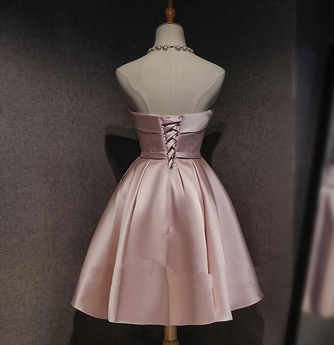 Robe de bal courte rose sans bretelles, coupe trapèze, jolie robe d'anniversaire J4245
