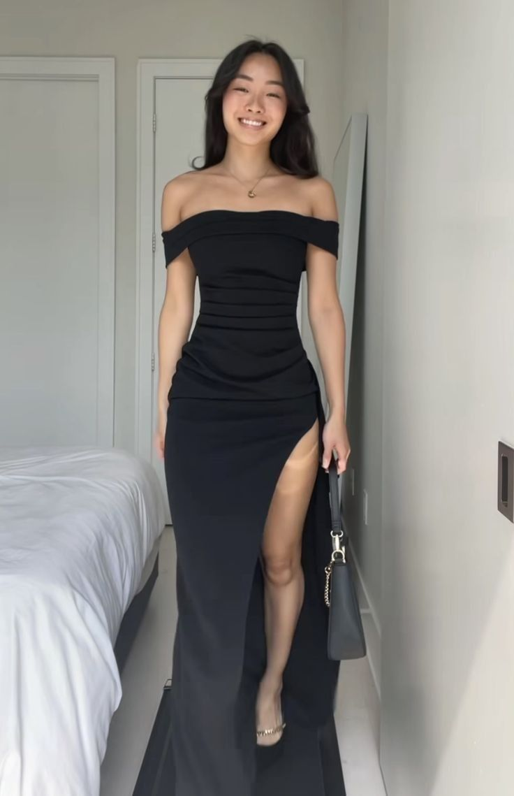 Robe de bal longue noire à épaules dénudées, robe de soirée formelle J4255