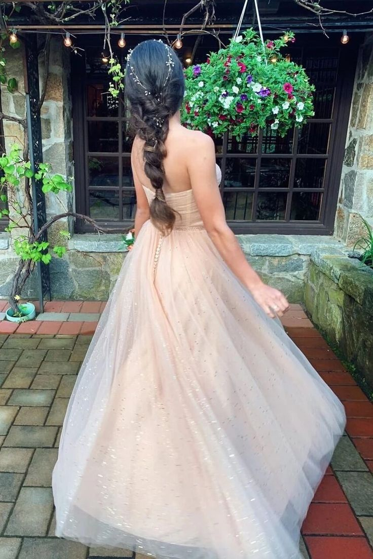 Trägerloses Sweetheart Tüll Langes Ballkleid A-Linie Partykleid J4261