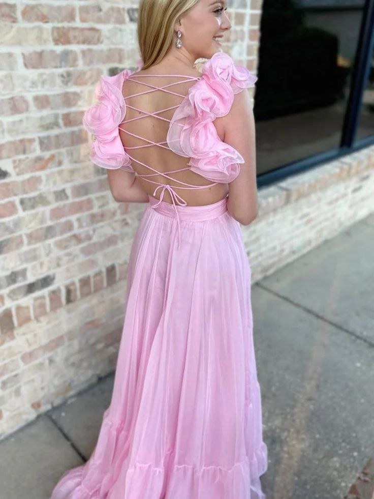 Robe de bal longue rose coupe trapèze, robe de remise de diplôme, J4271