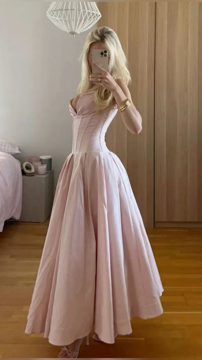Robe de bal longue en satin rose coupe trapèze, tenue de soirée formelle J4301