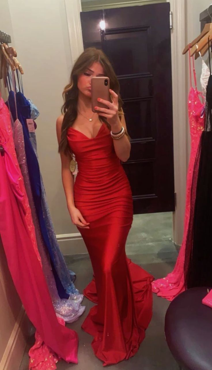 Robe de bal longue fourreau rouge, robe de soirée formelle J4327