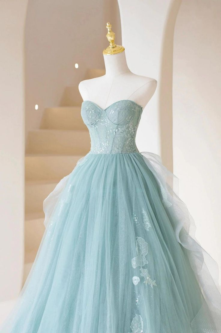 Robe de soirée longue bustier en tulle, coupe trapèze, J4392