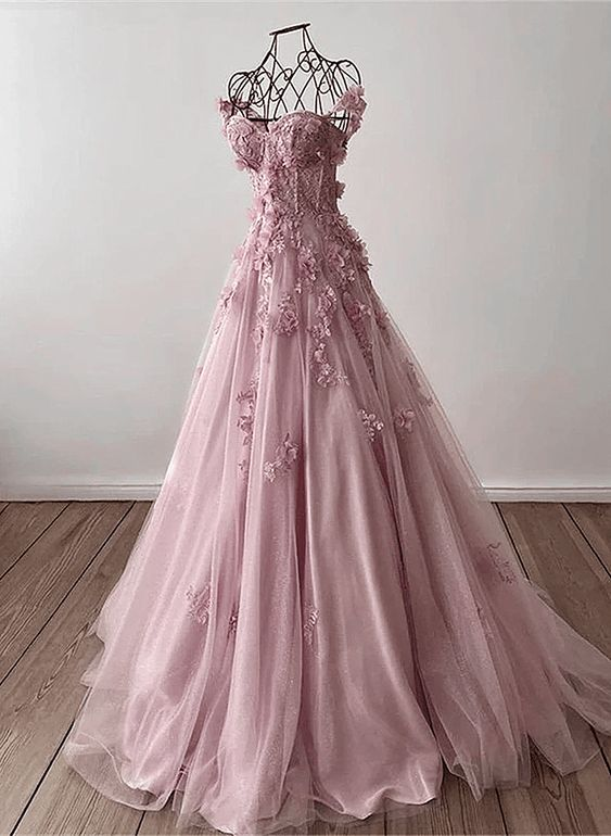 Schulterfreies Tüll-Partykleid mit Blumenmuster, A-Linie, Ballkleid J4394