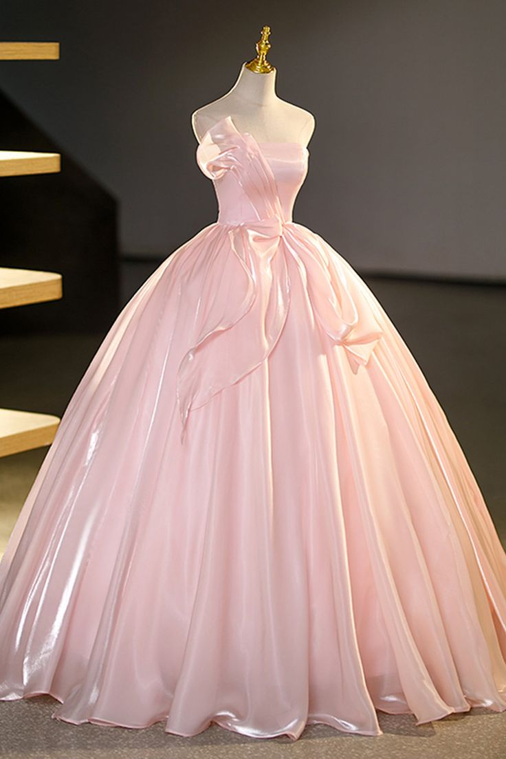 Robe de bal princesse rose sans bretelles, coupe trapèze, pour fête d'anniversaire de 15 ans, J4401
