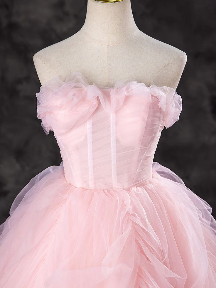 Robe de soirée princesse rose bustier en tulle pour 15 ans, coupe trapèze, J4402