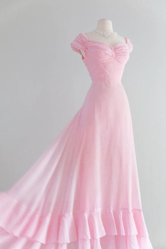 Robe de bal longue rose à volants, coupe trapèze, tenue de soirée formelle J4404