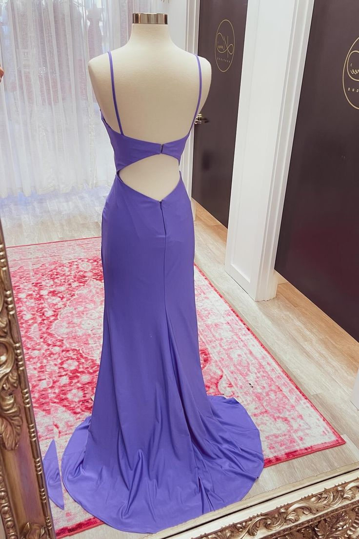Spaghettiträger Lila Meerjungfrau Langes Abendkleid Schlitz Ballkleid J4410