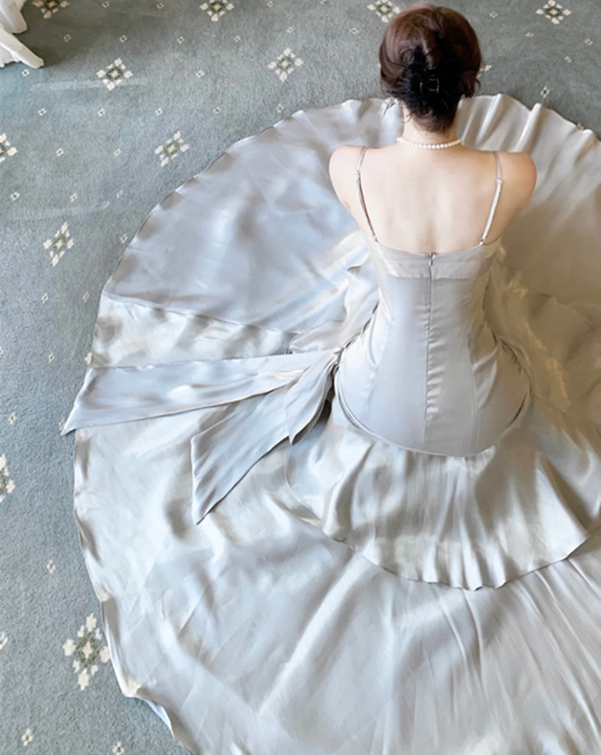 Splittergraues Vintage-Partykleid, langes Abendkleid, Ballkleid J4470