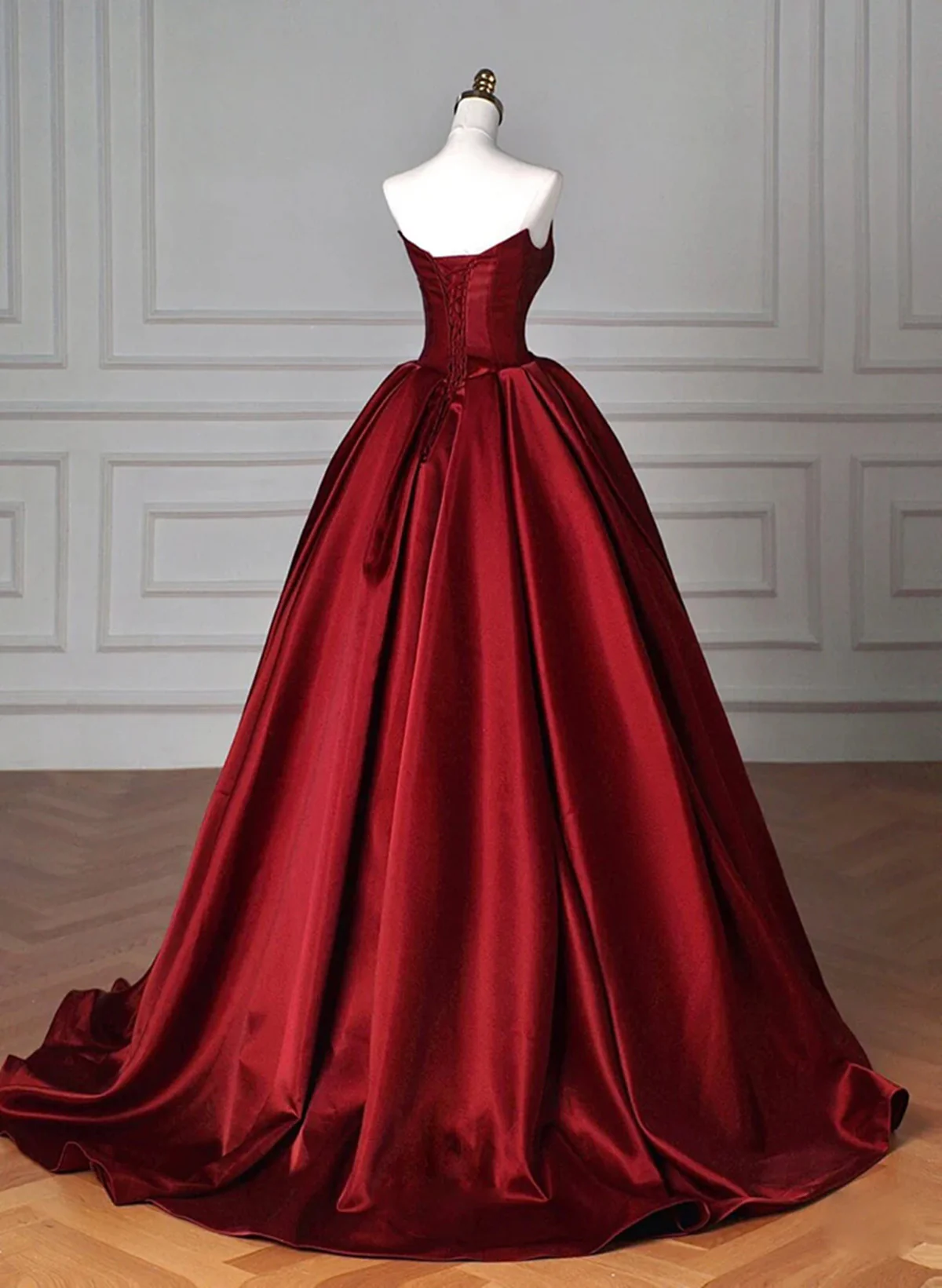 Wine Red Satin Long Party Dress Formal Dress J4474