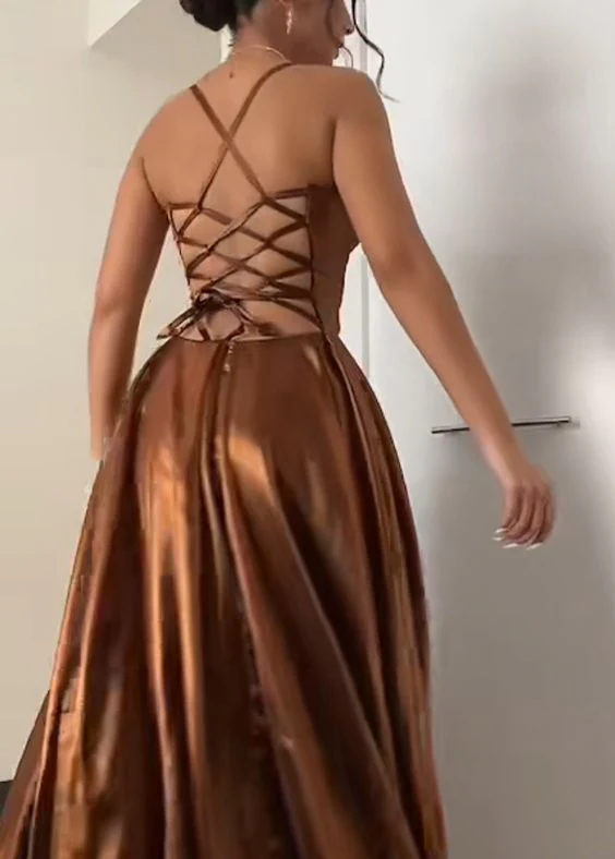 Robe de soirée trapèze longue marron J4492