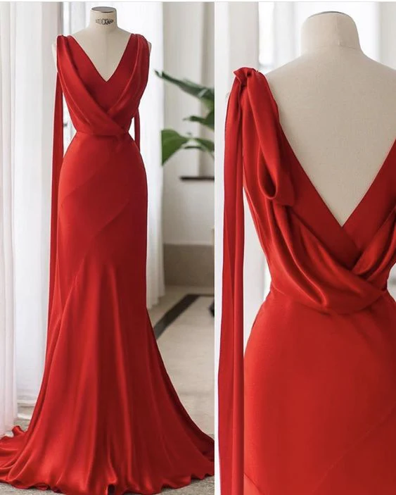 Robe de soirée rouge élégante, robe de bal J4497