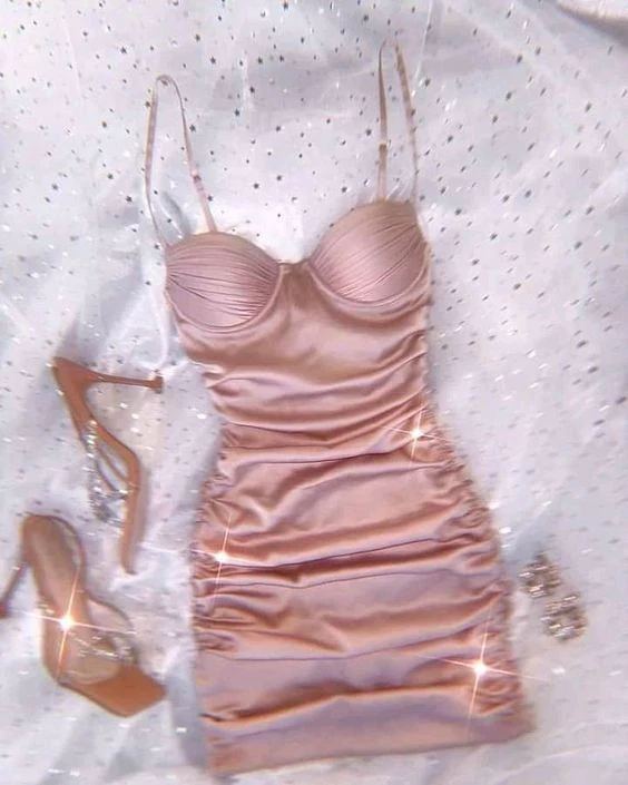 Robe de soirée courte rose fourreau J4506