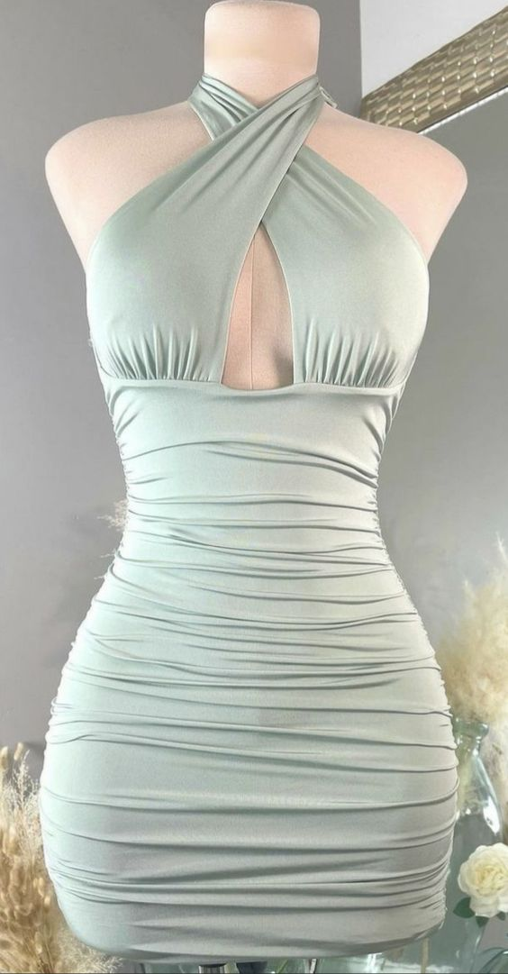 Neckholder-Etuikleid, kurzes Kleid, sexy Geburtstagsoutfit, Kleid J4516