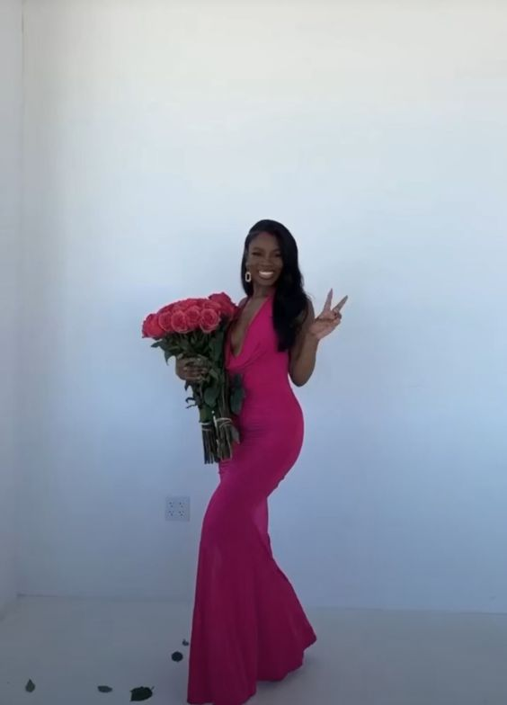 Robe de bal sirène rose vif, longue, robe de soirée noire pour fille, J4543