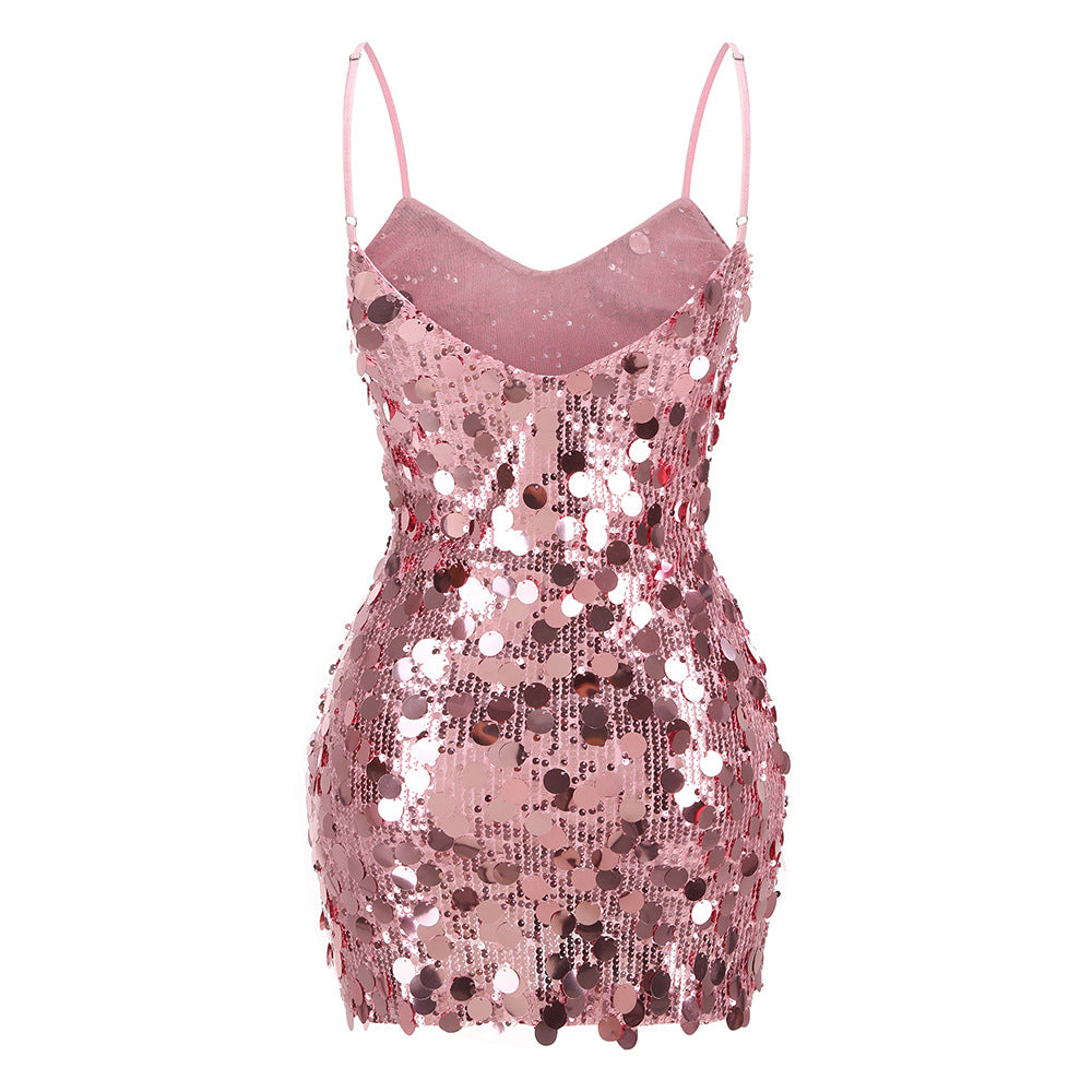 Robe de bal courte fourreau à bretelles spaghetti et sequins J4479