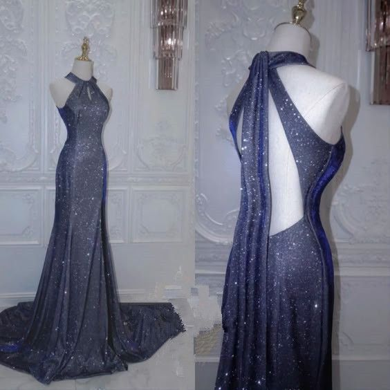 Robe de bal longue sirène scintillante à col licou J4613