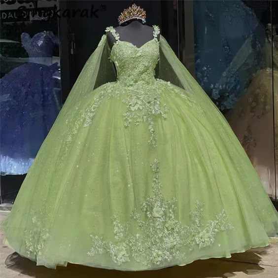 Sweet 16 Green Ball Gown Applique Quinceanera Dresses J4637