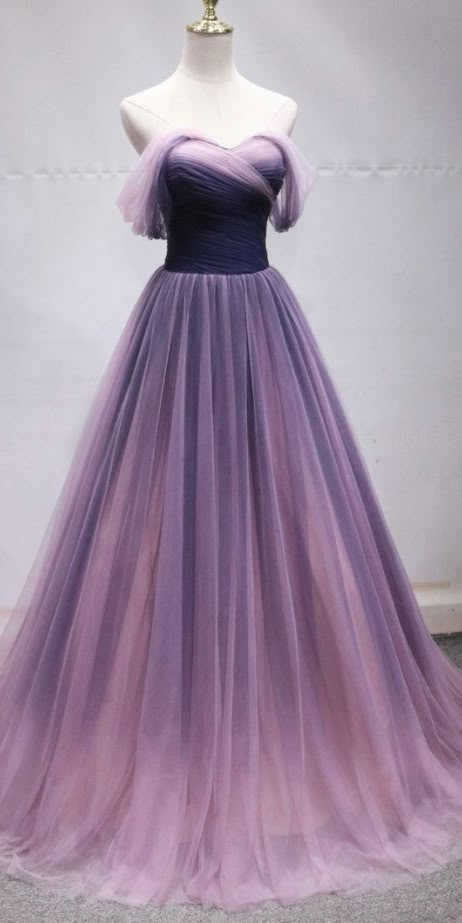 Off Shoulder Purple Tulle Long Prom Dresses Formal Party Gown J4653