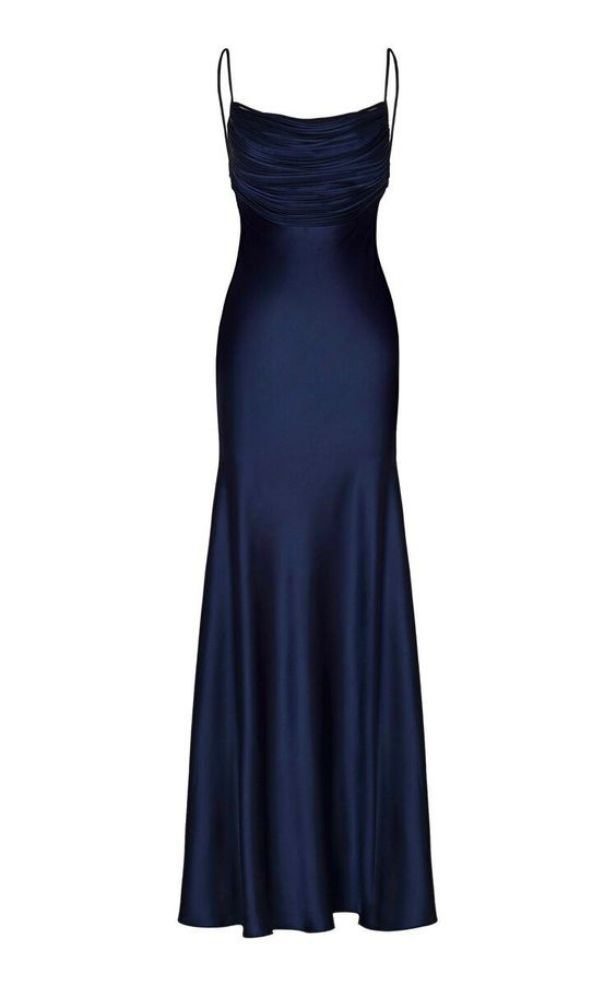 Robe de soirée longue en satin bleu marine style sirène J4678