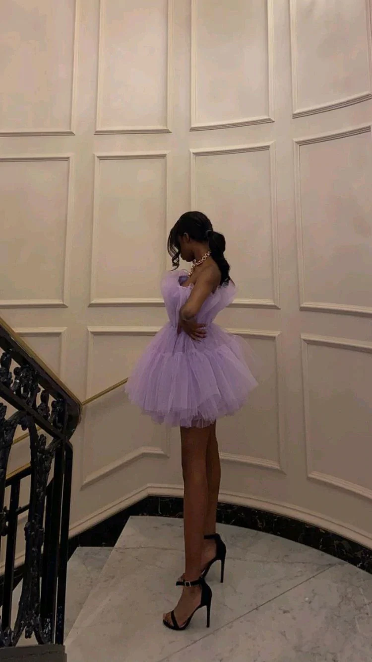 Lilac Tulle Mini Prom Dresses Strapless Homecoming Dress J4026