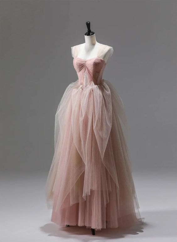 Robe de soirée longue en tulle rose, jolie robe de fête d'anniversaire J4291