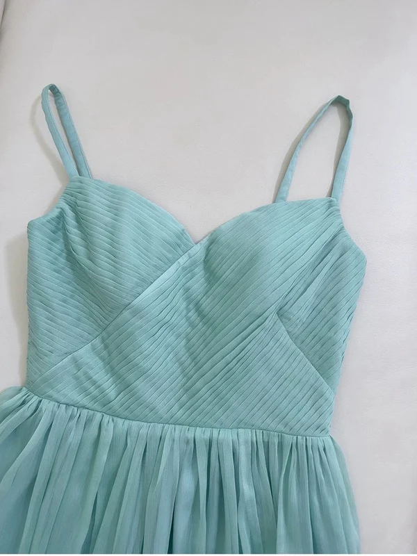 Robe de bal en mousseline de soie verte coupe trapèze, robe de soirée J4297