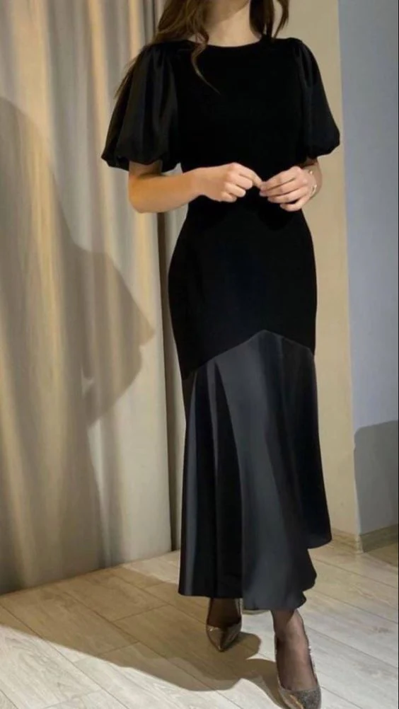 Robe de bal longue noire élégante, robe de soirée formelle modeste noire J4808