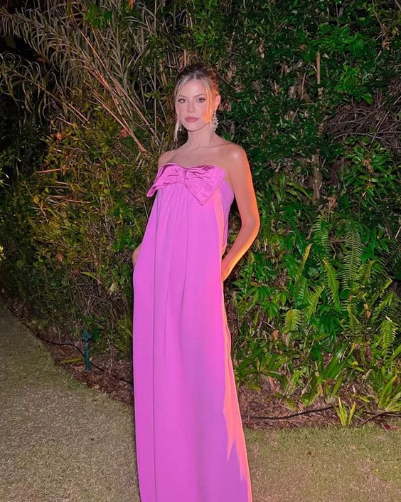 Robe de bal longue rose en mousseline de soie J4821