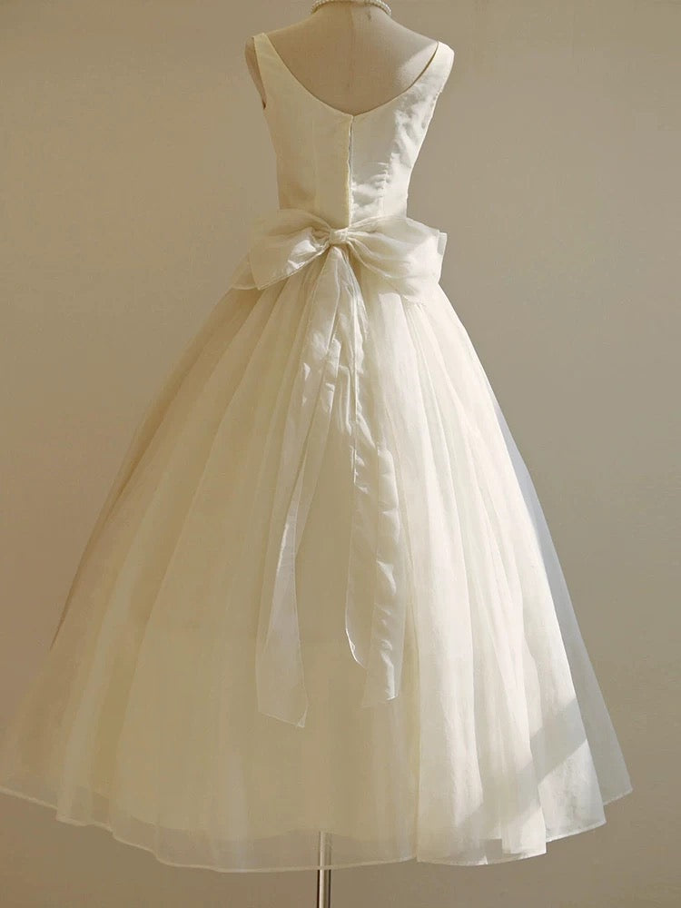 Robe de bal trapèze beige en tulle, jolie robe d'anniversaire J4840