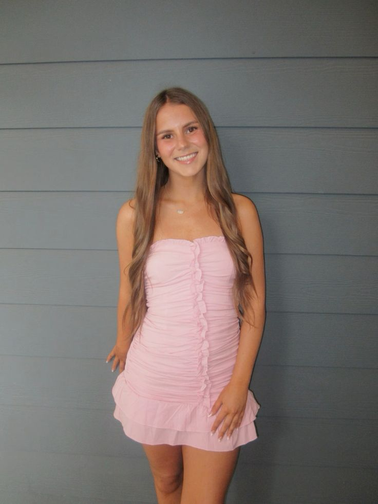 Pink Satin Ruffle Short Prom Dress Homecoming Dress J4880