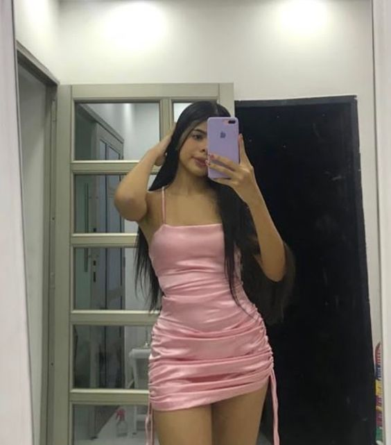 Robe de bal courte rose à bretelles spaghetti, robe de soirée J4888