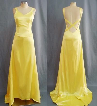 Robe de bal longue dos nu jaune, robe de soirée sexy et formelle J4898