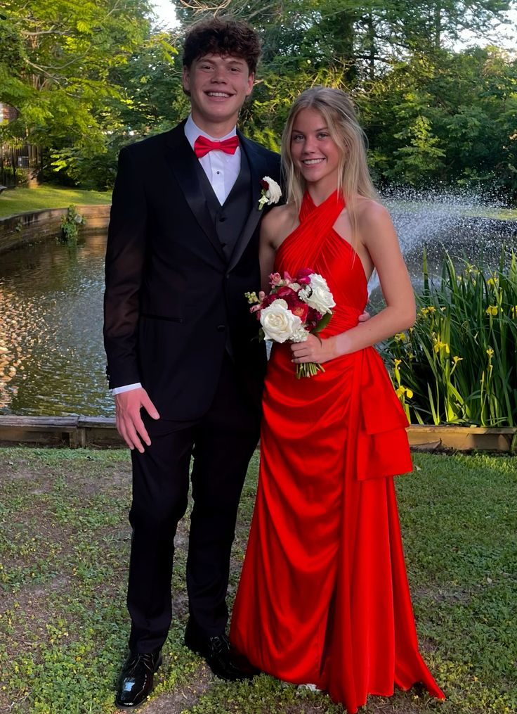 Robe de bal longue rouge trapèze, robe de soirée formelle J4927