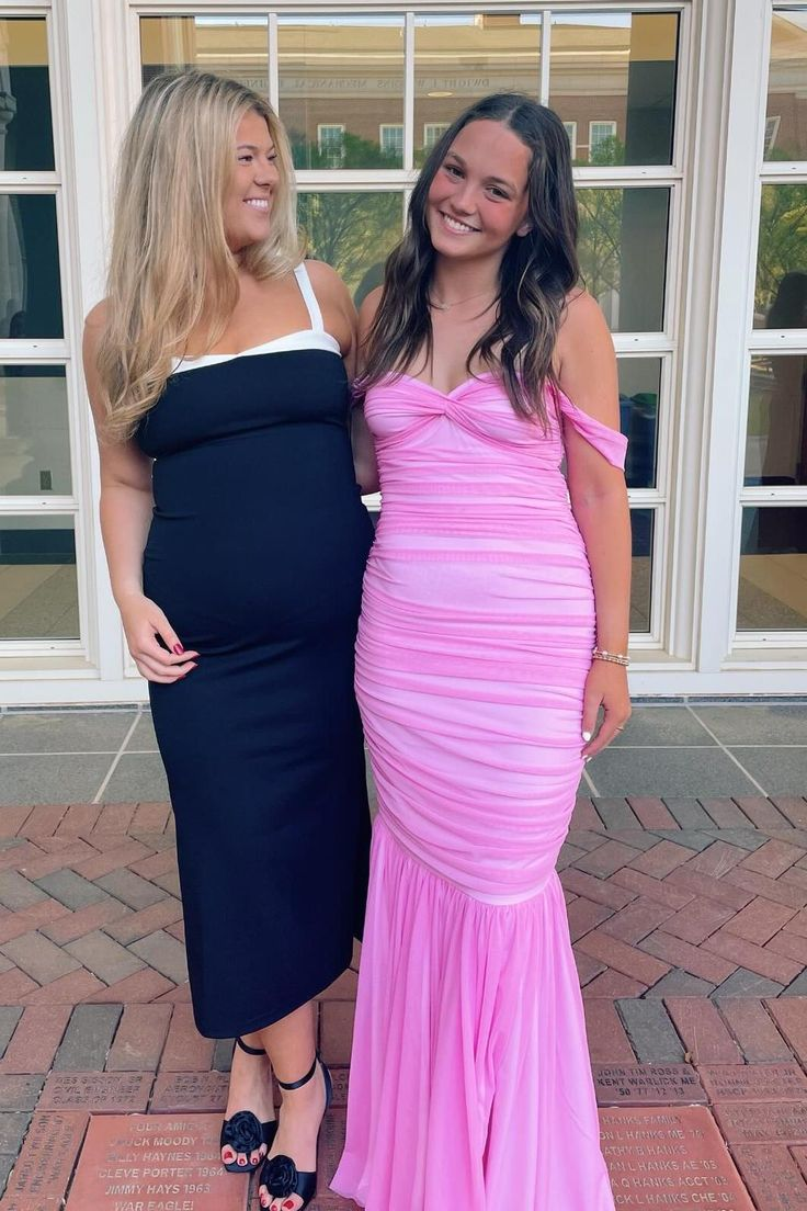 Robe de soirée longue sirène rose à épaules dénudées J4947