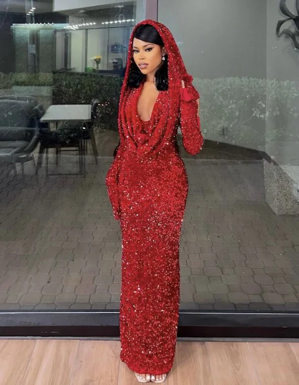 Robe de bal longue fourreau à paillettes rouges, robe de soirée scintillante J5042