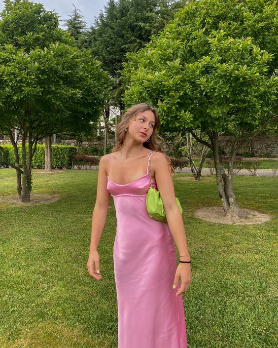 Robe de bal fourreau rose longue en satin, robe de soirée simple J5068