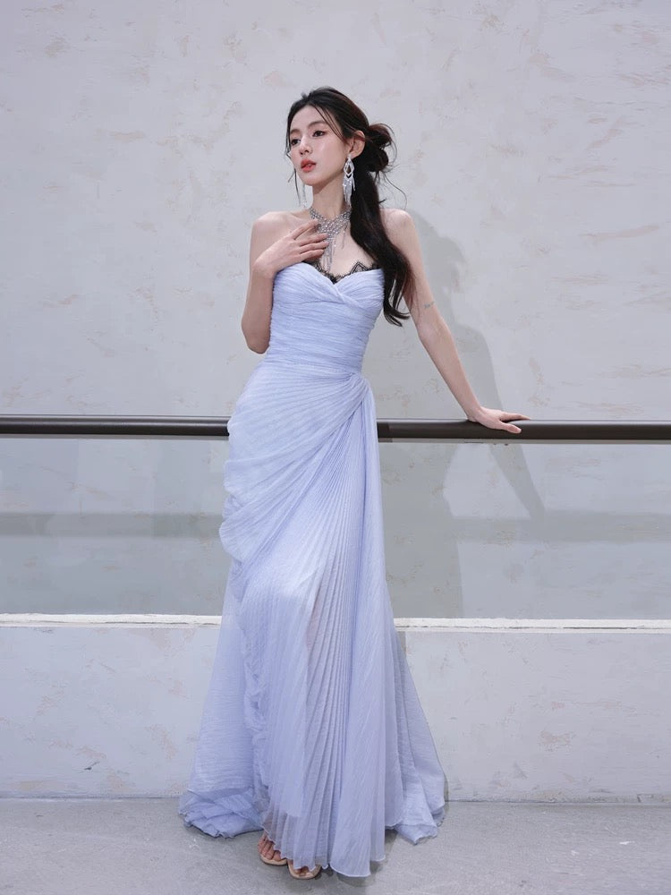 Robe de soirée fourreau plissée lavande chérie J5096
