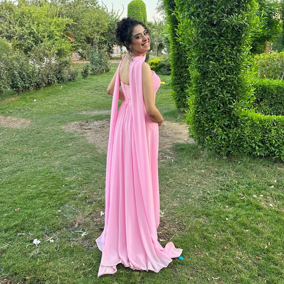 Robe de bal longue bustier rose en mousseline de soie, coupe trapèze, robe de mariée J5098