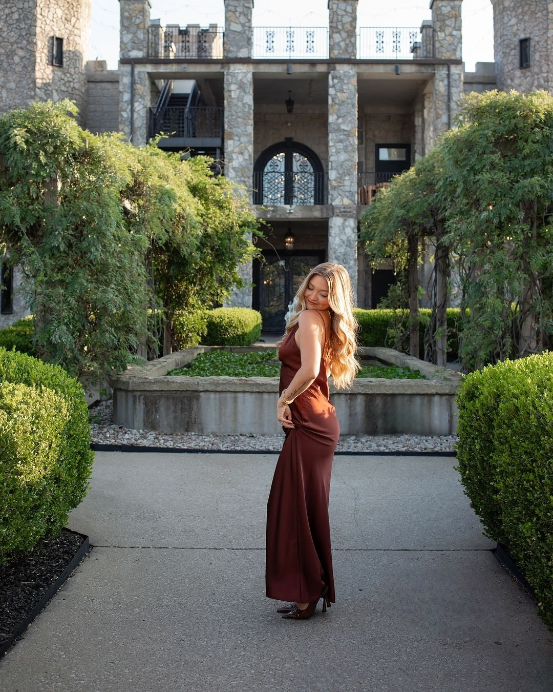 V Neck Brown Sheath Long Prom Dress Satin Evening Dress J5100