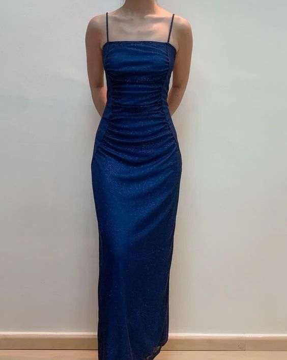 Navy Blue Sheath Long Prom Dress Sparkling Evening Dress J5101
