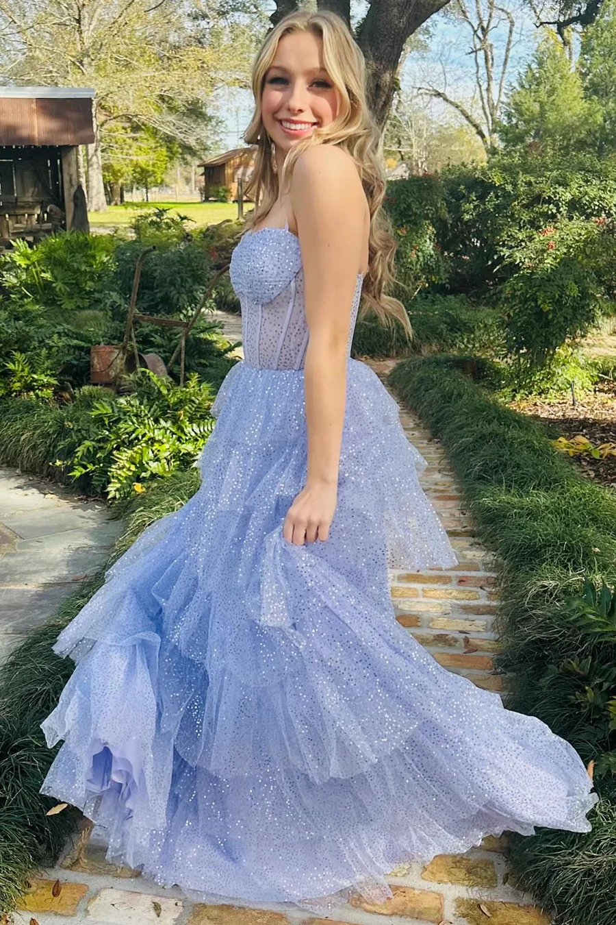 Robe de bal longue bustier scintillante à volants, coupe trapèze, robe de soirée formelle J5124