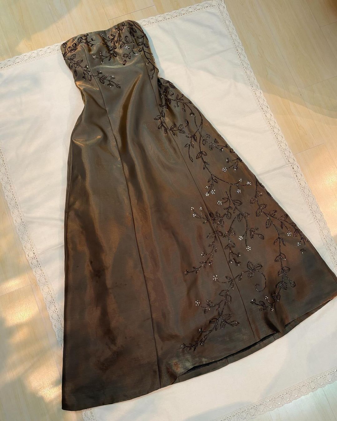 Strapless Beaded A Line Long Prom Dress Vintage Evening Dress J5140