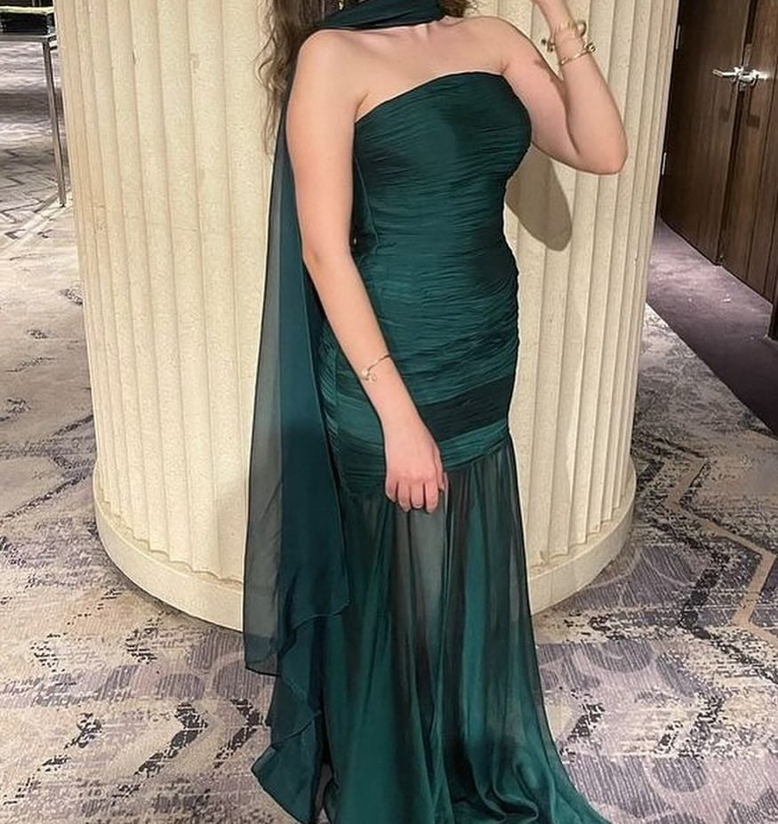 Robe de bal longue verte style sirène sans bretelles, tenue de soirée formelle J5162