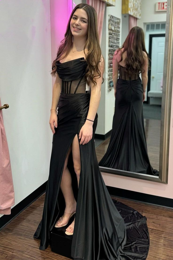 Robe de soirée longue sirène bustier noire J5186