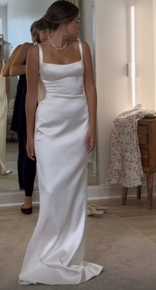 Robe de bal longue blanche élégante, robe d'anniversaire, robe de mariée en satin J5258