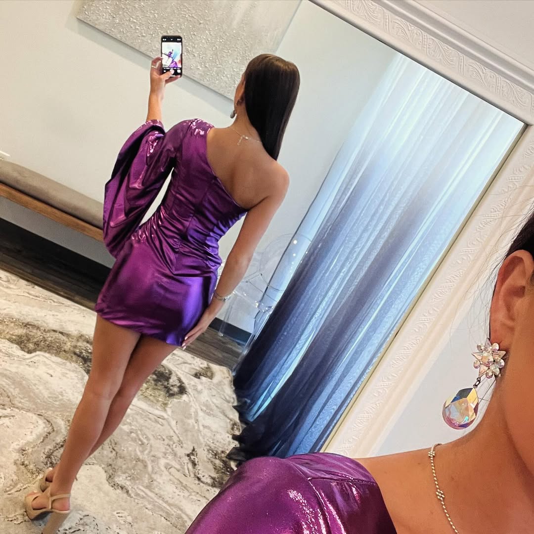 One Shoulder Purple Short Prom Dress Sheath Evening Dress J5298