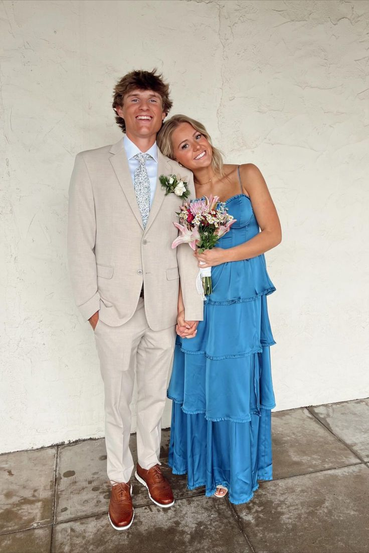 Robe de bal longue bleue trapèze à volants, robe de soirée formelle J5343