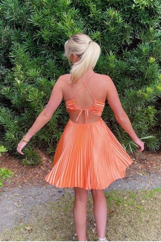 Kurzes Ballkleid mit V-Ausschnitt und Plissee, A-Linie, formelles Kleid J5369