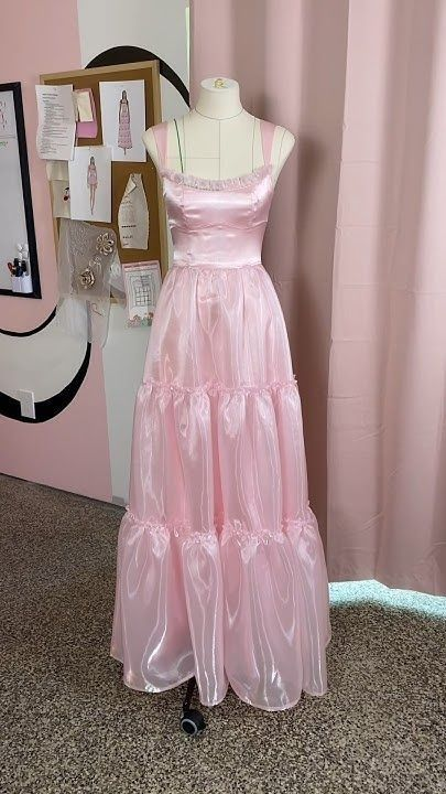 Robe de bal longue rose coupe trapèze, robe de soirée formelle J5397